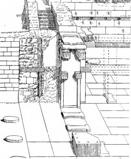 Кносс. Дворец, начало II тысячелетия — XV в. до н. э. Конструкция стены с ортостатами и с деревянными связями