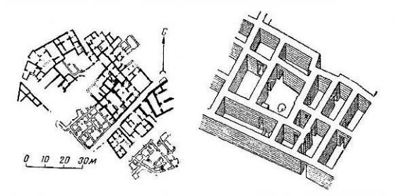 Город Ашнунак (современный Телль-Асмар), III тысячелетие до н. э.: генеральный план части города и так называемый «Красный дом», аксонометрия