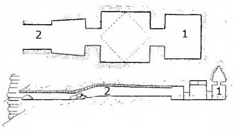 Лидия; тумулус в Белеви близ Эфеса; продольный разрез; деталь плана камеры