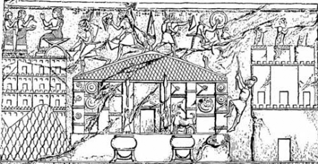 Урарту. Мусасир, конец IX в. до н. э. Рельефное изображение храма бога Халди