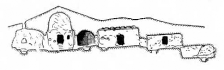 Грузия. Пещерный город Уплисцихе близ Гори. Продольный разрез основного комплекса помещений