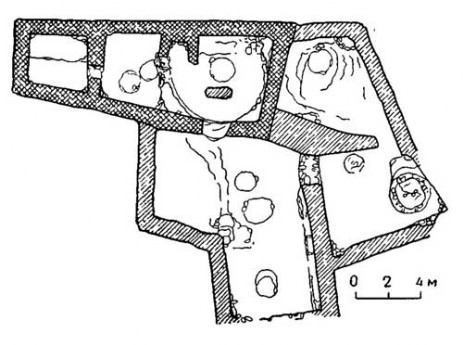 Закавказье. Тейшебаини. Большесемейное жилище, конец II — начало I тысячелетия до н. э. План жилища с выделением первоначальной части
