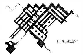 Урарту. Тейшебаини. Раскопанная часть дворца урартского наместника в цитадели окрестности Еревана), VII в. до н. э. План (1950 г.)
