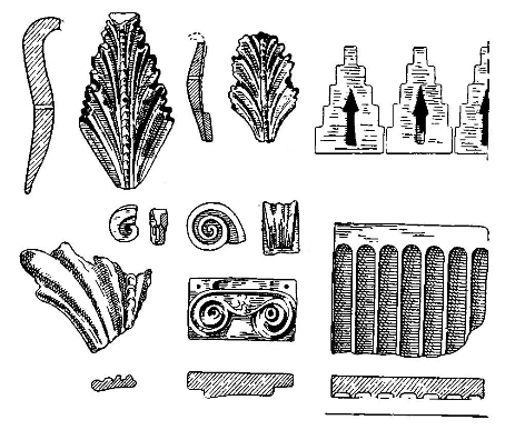 Зубцы, антефиксы, декоративные терракотовые плиты Ниса и Халчаян
