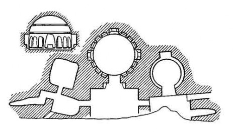 Бамиан. Гроты, II-V вв. один из комплексов близ Малого Будды: план и разрез святилища