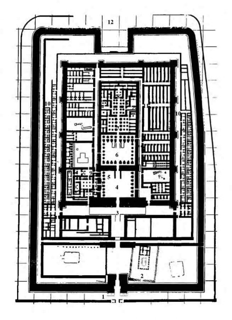 Мединет-Абу. Укрепленный дворец и храм Рамсеса III, 1200—1168 гг. до н. э. План