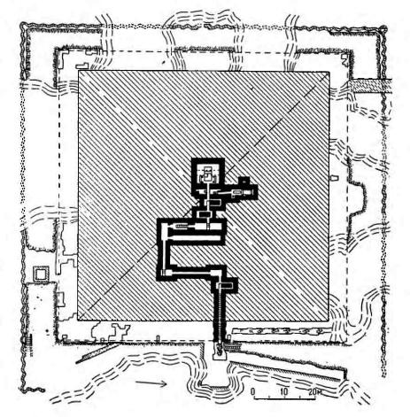 Саккара. План пирамиды Среднего царства с указанием расположения гробницы