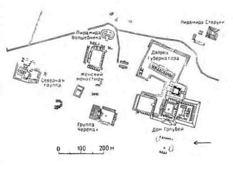 Ушмаль, около 1000 г. генеральный план центра города
