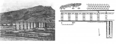 Кача. Храм Виракочи, XV в. Общий вид и план